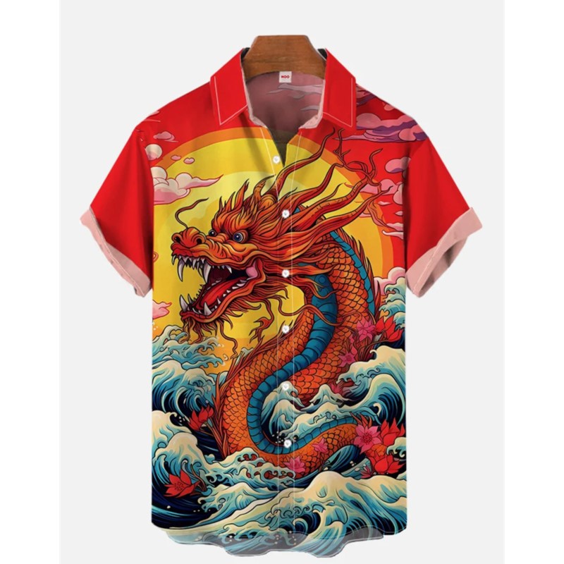 Ethnic Wear Men'S Fashion - Retro-Herren-Leinenhemd mit ethnischem Muster, bedrucktes, kurzärmeliges