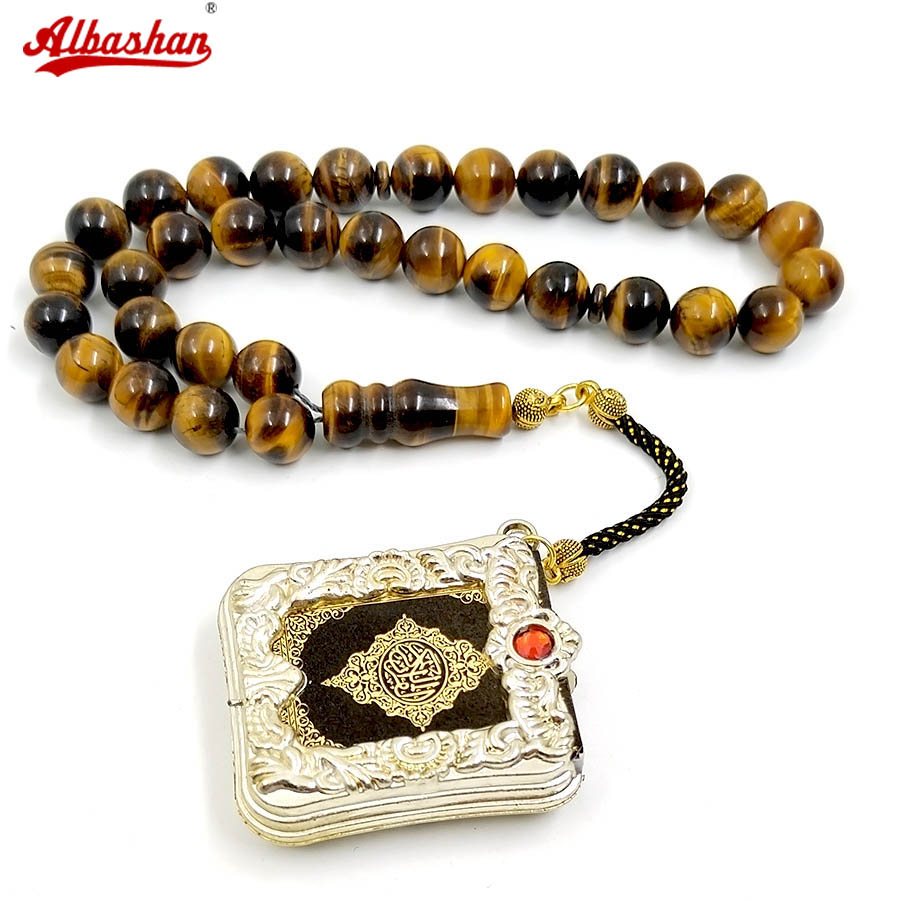 Ethnic Fashion Book - Tasbih-Armband aus natürlichem Tigerauge mit Koran-Buch,