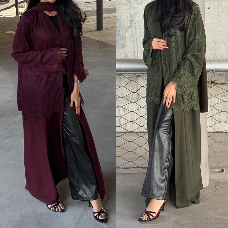 Jalabiya Women Arabic - Damen-Cardigan Eid Abaya Partykleider Dubai Spitze