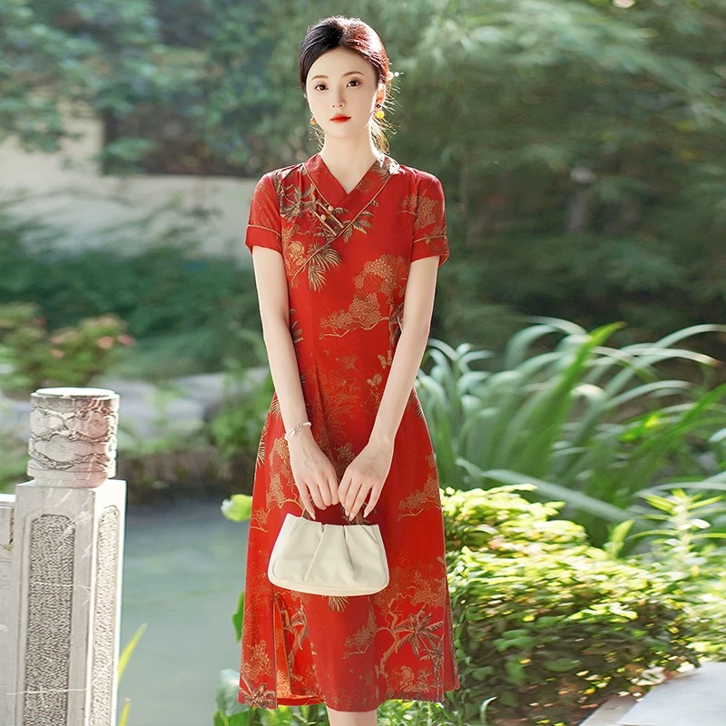 Ao Dai Vietnam Dress - Vietnam Aodai Cheongsam Vintage Blume gedruckt