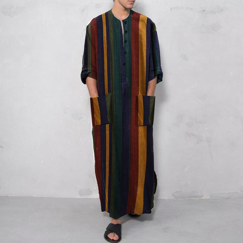 Ethnic Wear Men'S Fashion - Bedrucktes Langes Herrenhemd im Robenstil Ethnische