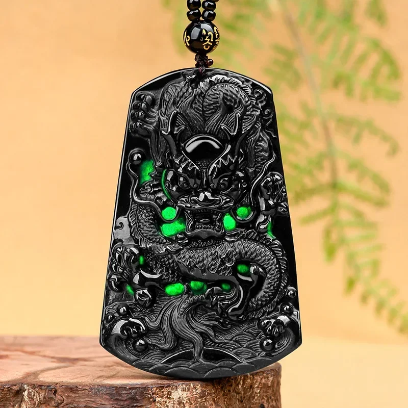 Ethnic Fashion Brand - Natürlicher A-Ware-Anhänger aus Tintenjade, Drachen-Markenanhänger, Jade-Anhänger,