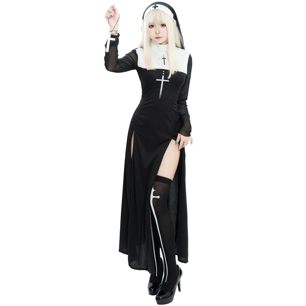Ethnic Fashion Dress - Maria Nonnen-Kostüm Kleid Bühnenauftritt Halloween Kreuz