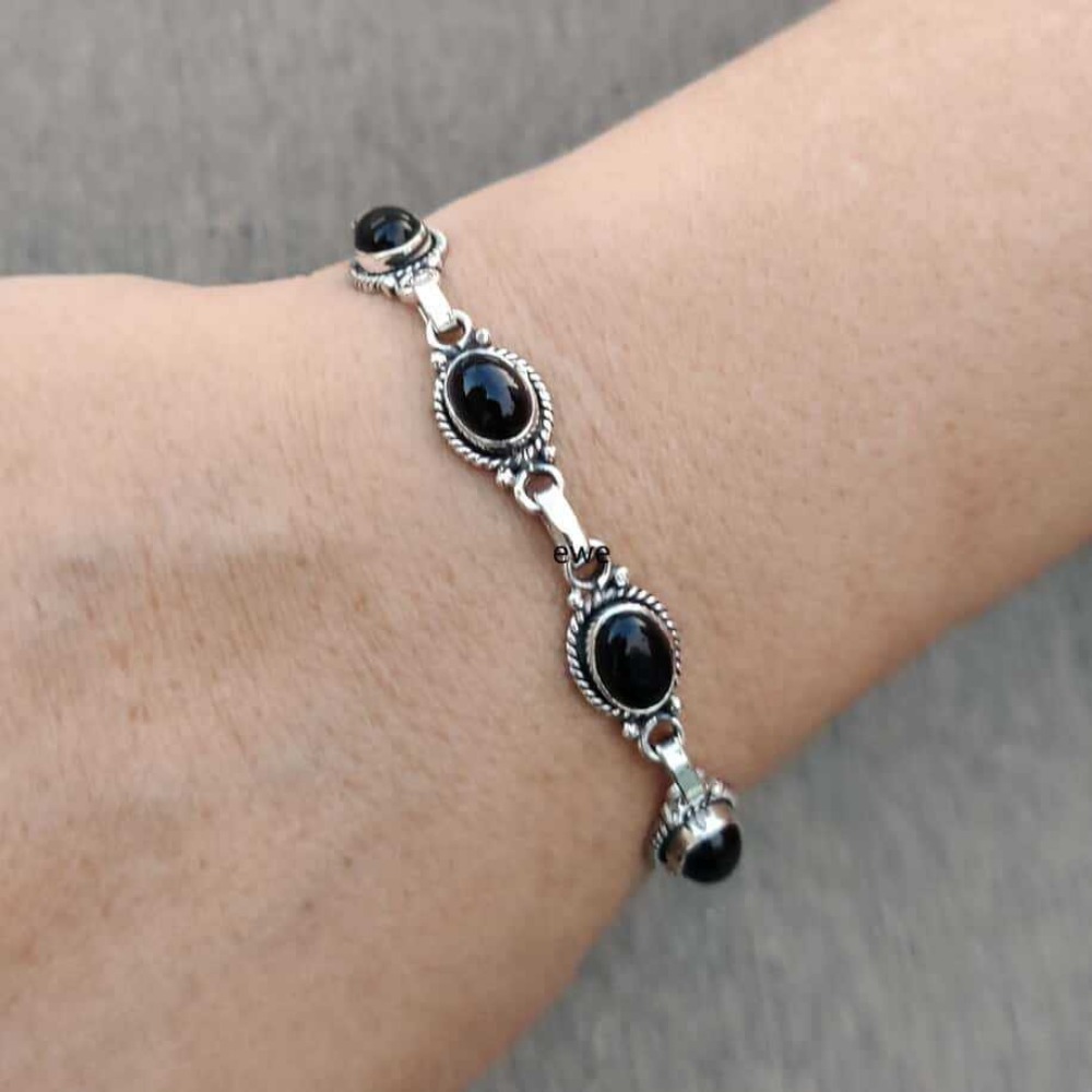 Ethnic Wear Men'S Fashion - Gotische Böhmische Silberfarbene Ovale Edelstein-Armbänder mit