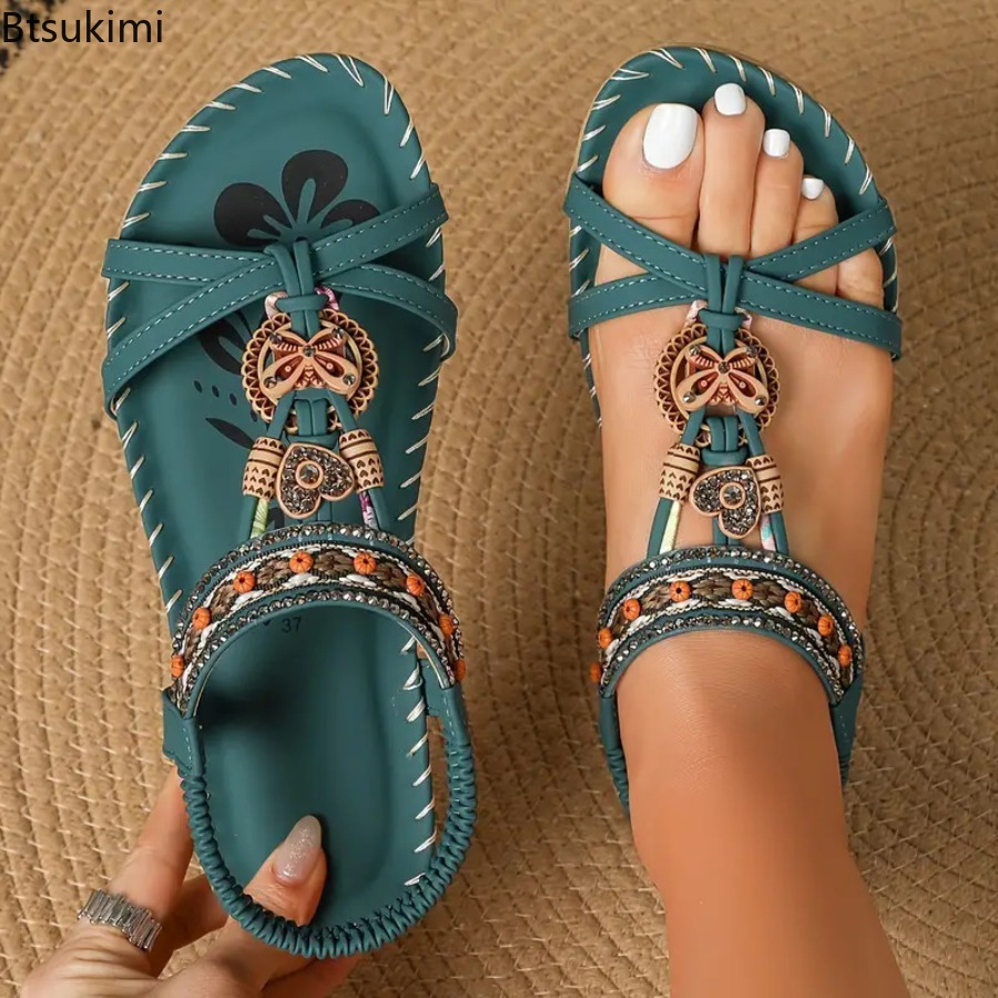Ethnic Fashion Dress - Damen Boho-Sandalen für Outdoor und Strand,