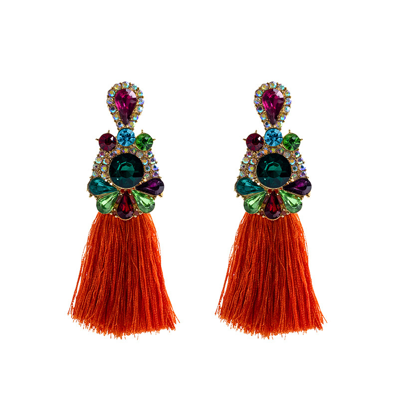 Ethnic Fashion Brand - Modische farbige Diamantlegierung Ohrringe mit Kristallbesatz,